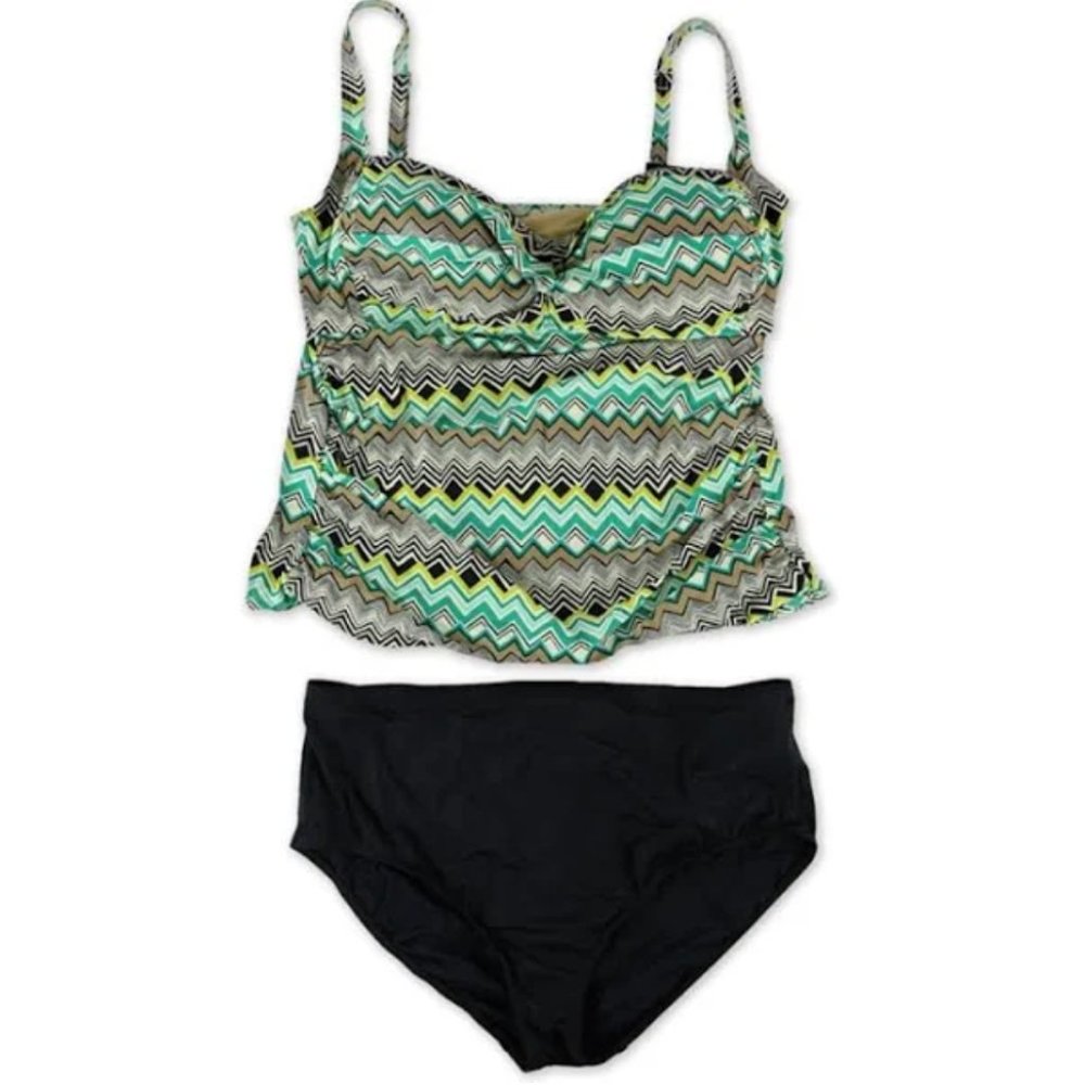 NWT La Blanca Chevron Hi Waist 2-Piece Tankini 18W